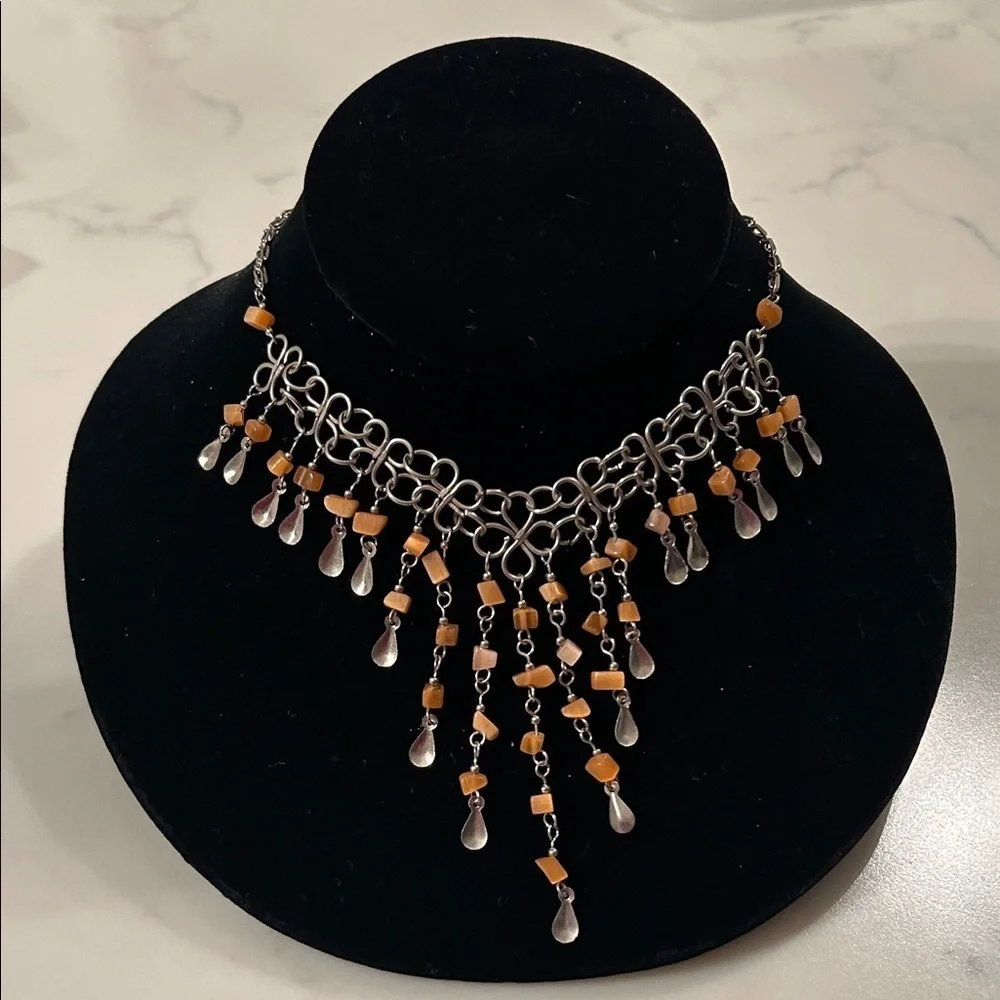 Elegant Silver and Gold Chandelier Necklace
